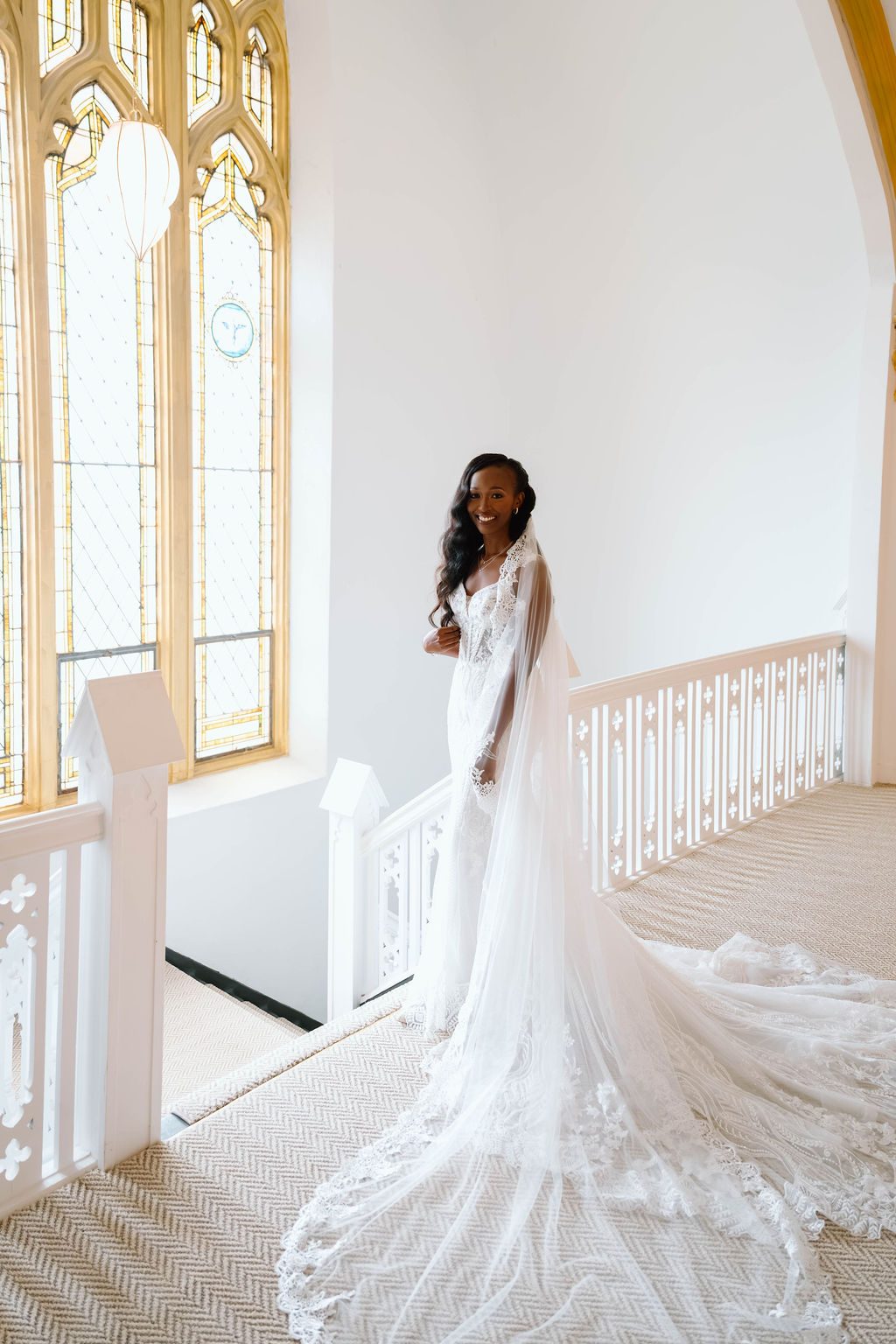 Wedding portrait in the Gothic architecture of Melrose Abbey Kansas City